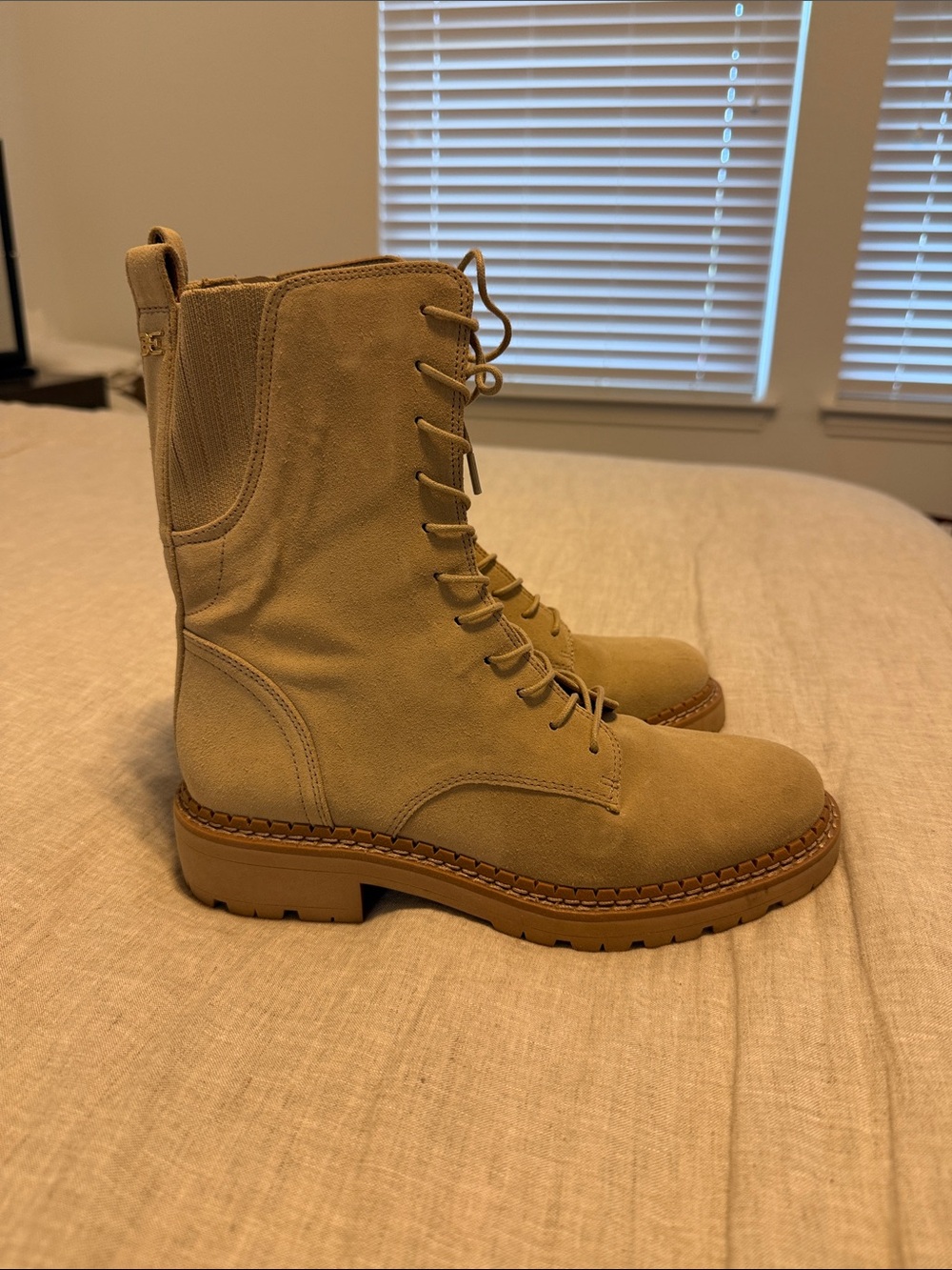 Sam Edelman Suede Lace-Up Combat Boots in Tan